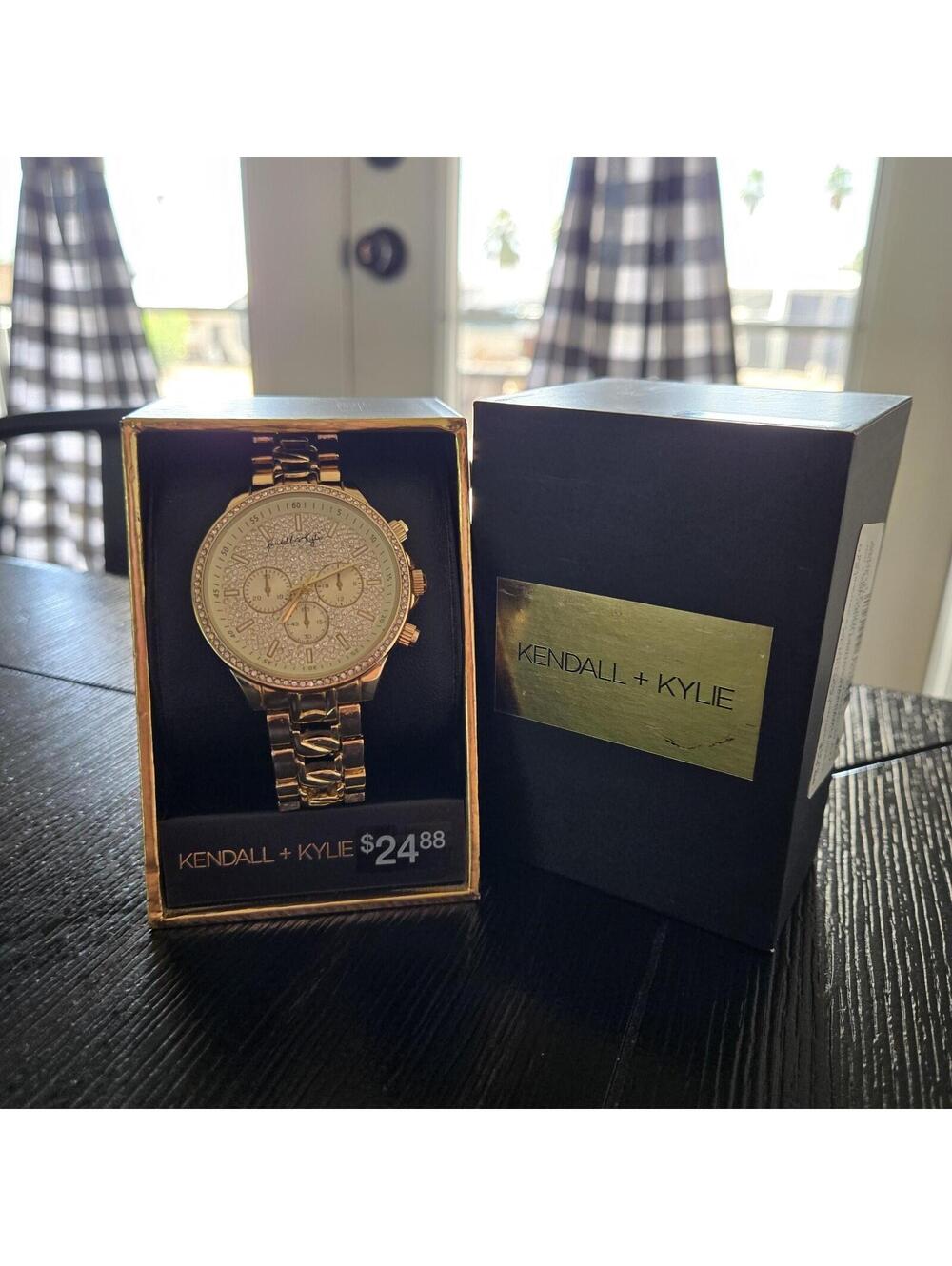 Kendall Kylie Gold Tone Rhinestone Watch Womens Bling Analog New In Box